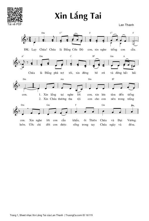 Sheet PDF of Xin Lắng Tai - Lan Thanh