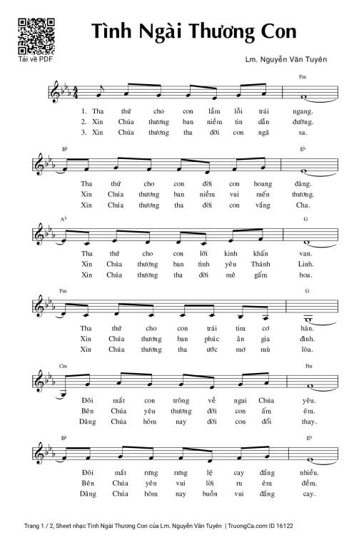 Sheet PDF of Tình Ngài Thương Con