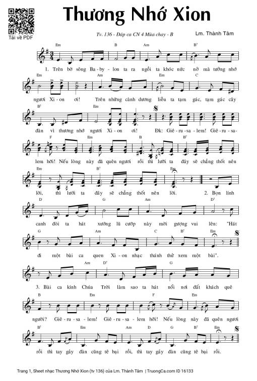 Sheet PDF of Thương Nhớ Xion (tv 136)
