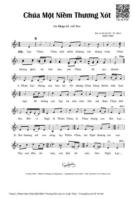Sheet PDF of Chúa Một Niềm Thương Xót
