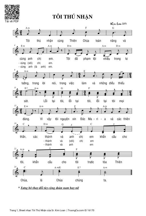 Tôi Thú Nhận - Sr. Kim Loan