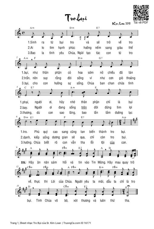 Sheet PDF of Tro Bụi - Sr. Kim Loan