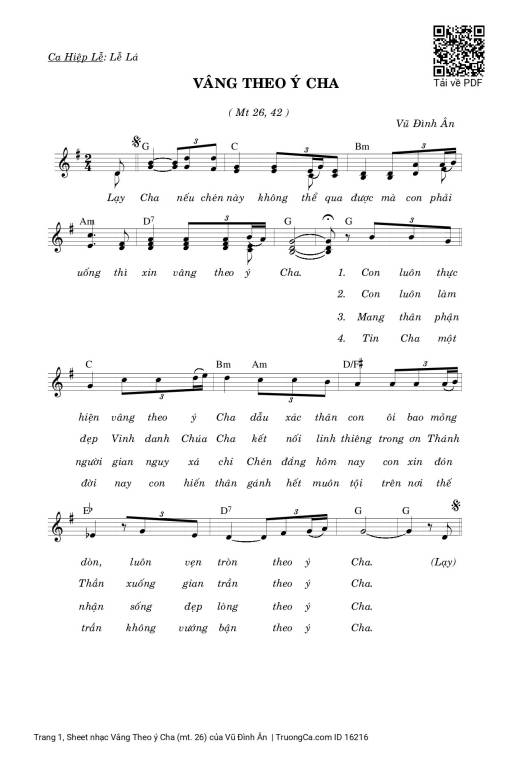 Sheet PDF of Vâng Theo ý Cha (mt. 26)