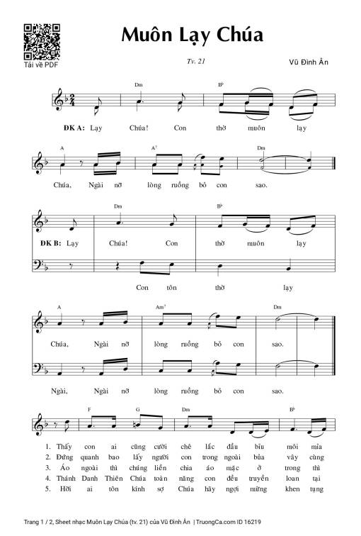 Sheet PDF of Muôn Lạy Chúa (tv. 21)