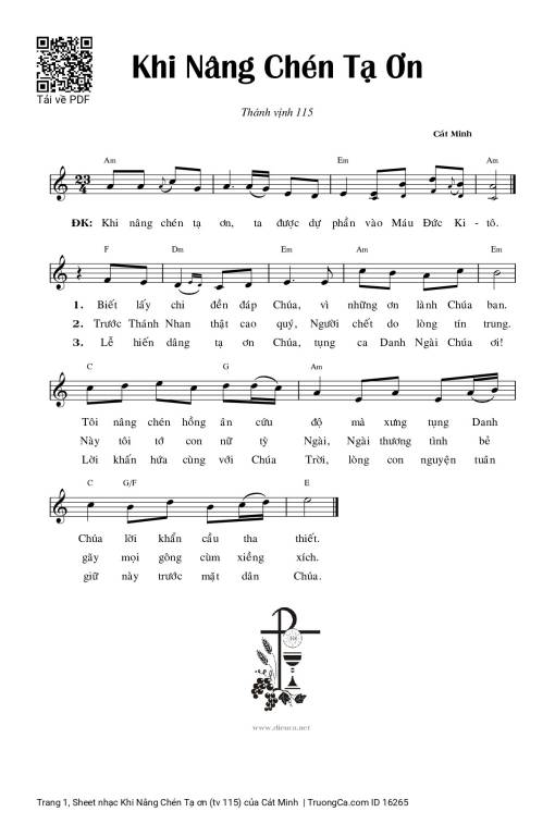 Sheet PDF of Khi Nâng Chén Tạ ơn (tv 115)