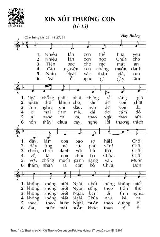Sheet PDF of Xin Xót Thương Con