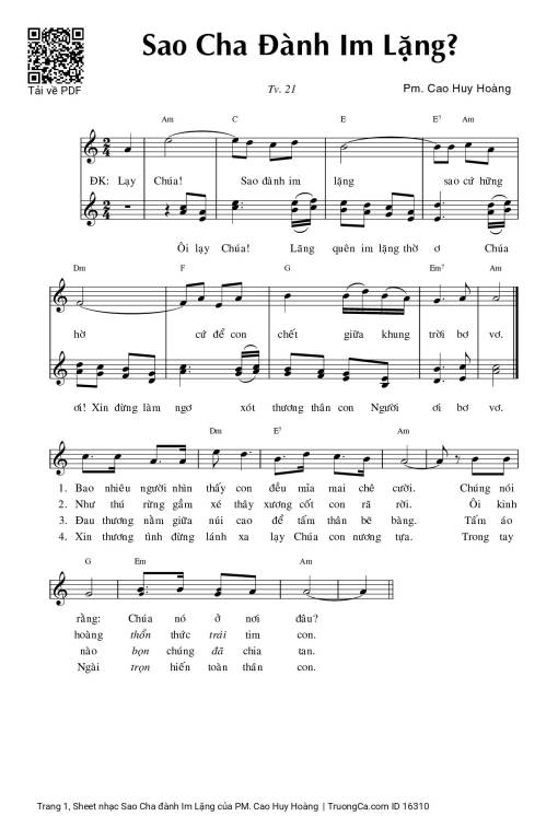 Sheet PDF of Sao Cha đành Im Lặng