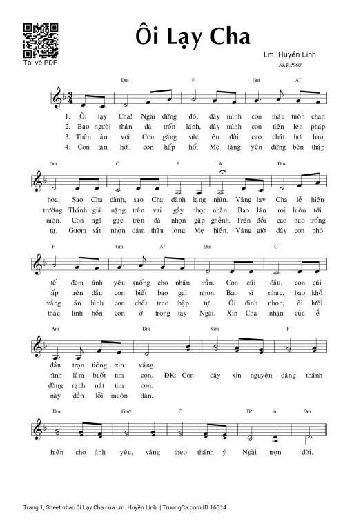 Sheet PDF of ôi Lạy Cha - Lm. Huyền Linh