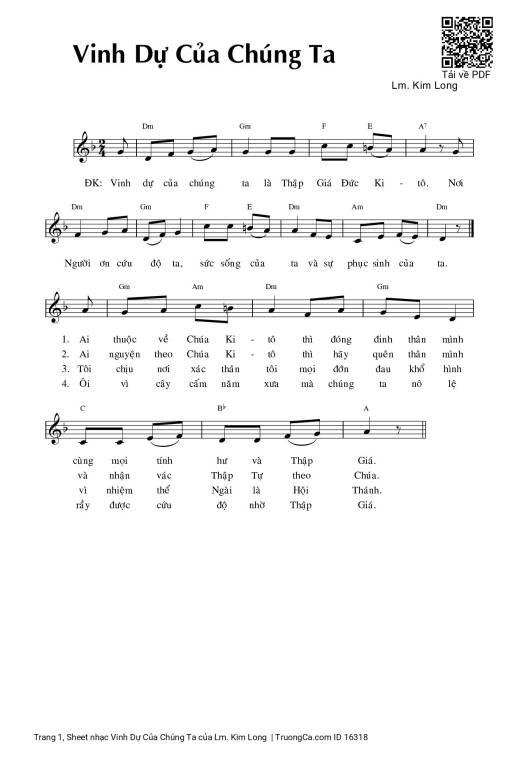 Sheet PDF of Vinh Dự Của Chúng Ta