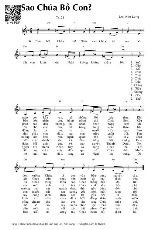 Sheet PDF of Sao Chúa Bỏ Con