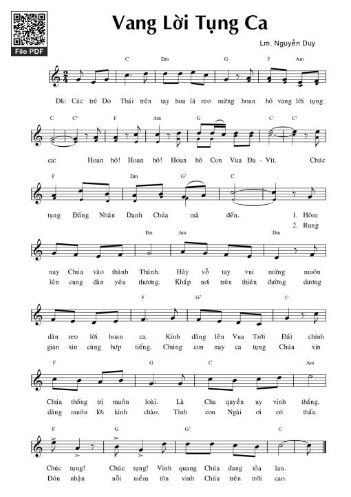 Sheet PDF of Vang Lời Tụng Ca