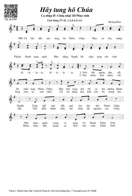 Sheet PDF of Hãy Tung Hô Chúa (tv. 65)
