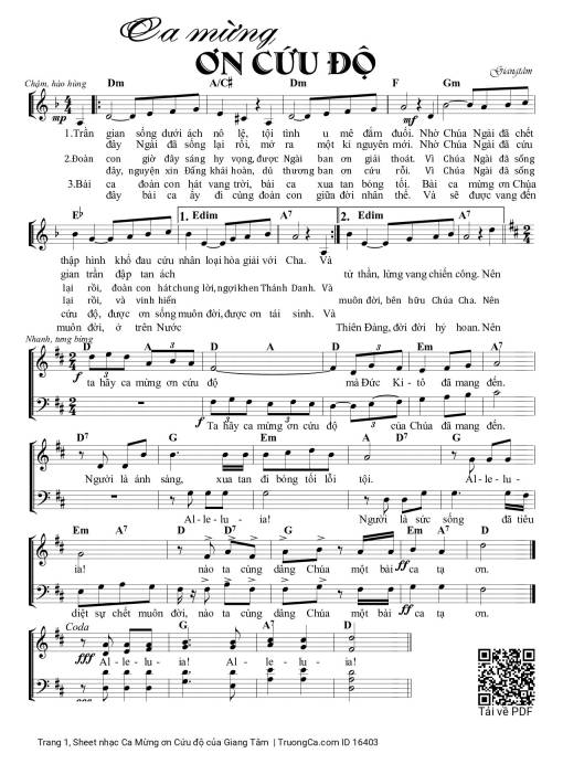 Sheet PDF of Ca Mừng ơn Cứu độ