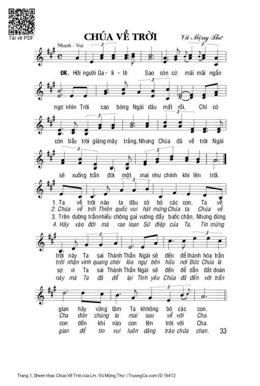 Sheet PDF of Chúa Về Trời