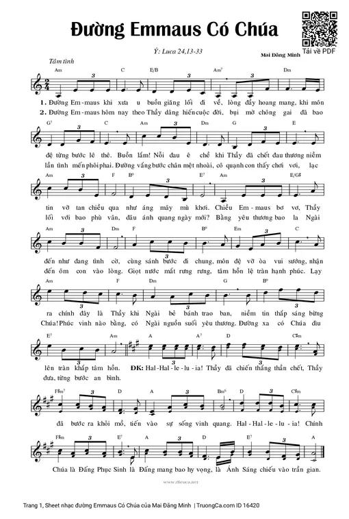 Sheet PDF of đường Emmaus Có Chúa