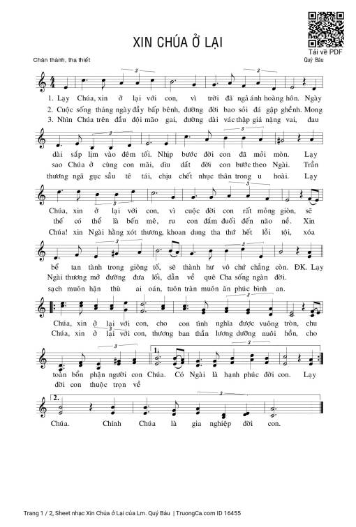 Sheet PDF of Xin Chúa ở Lại