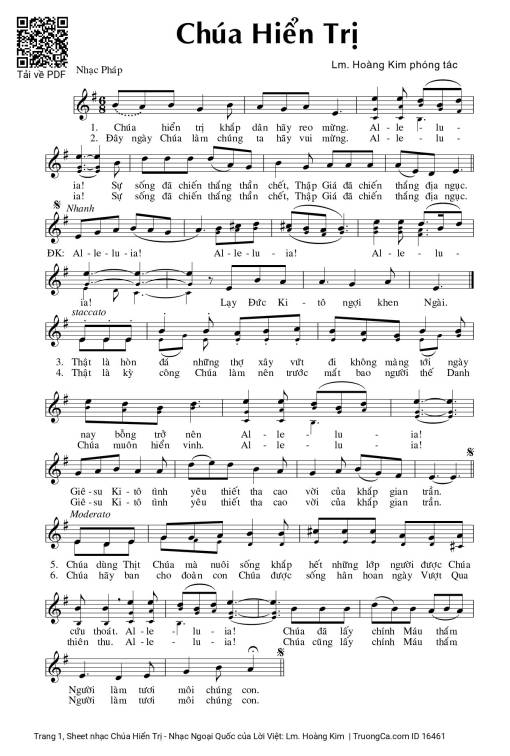 Sheet PDF of Chúa Hiển Trị - Nhạc Ngoại Quốc