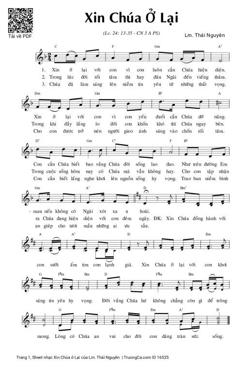 Sheet PDF of Xin Chúa ở Lại