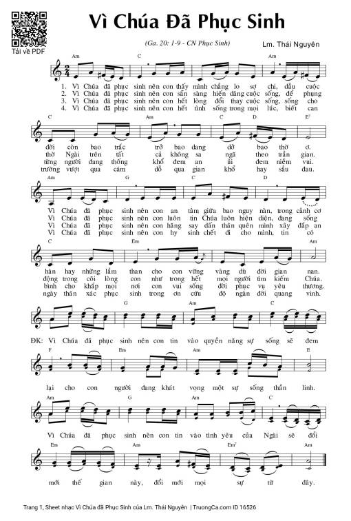 Sheet PDF of Vì Chúa đã Phục Sinh