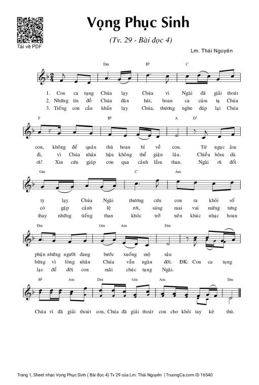 Sheet PDF of Vọng Phục Sinh ( Bài đọc 4) Tv 29