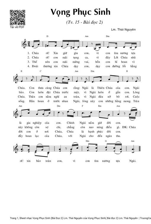 Sheet PDF of Thánh vịnh 15, Vọng Phục Sinh (Bài Đọc 2)