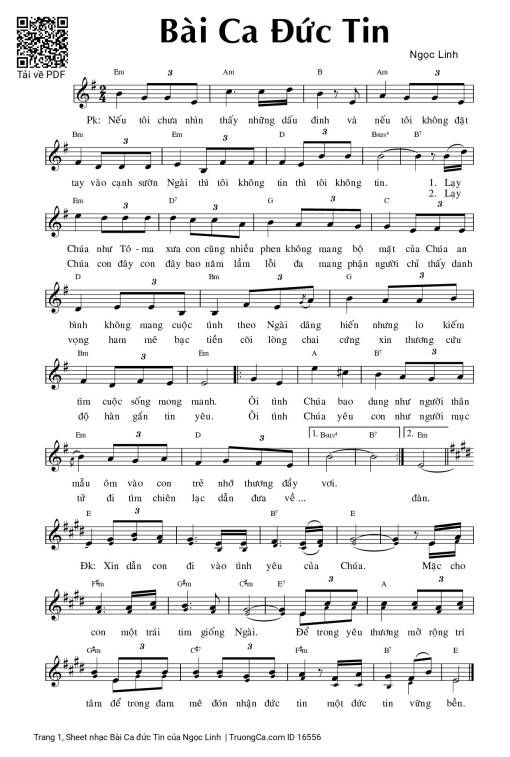 Sheet PDF of Bài Ca đức Tin