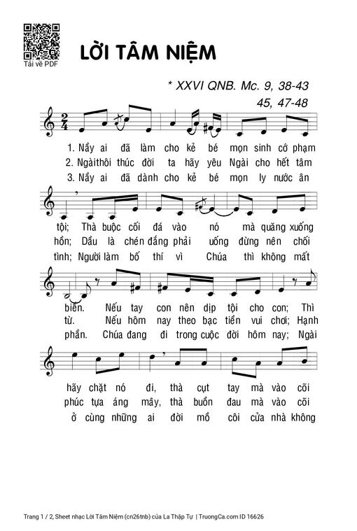 Sheet PDF of Lời Tâm Niệm (cn26tnb)