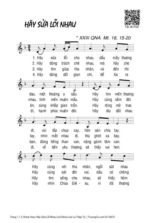 Sheet PDF of Hãy Sửa Lỗi Nhau (cn23tna)