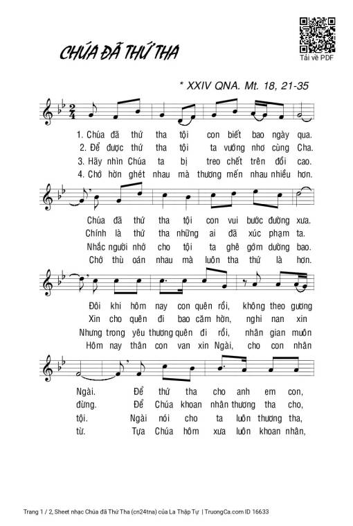 Sheet PDF of Chúa đã Thứ Tha (cn24tna)