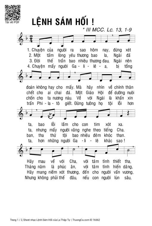 Sheet PDF of Lệnh Sám Hối