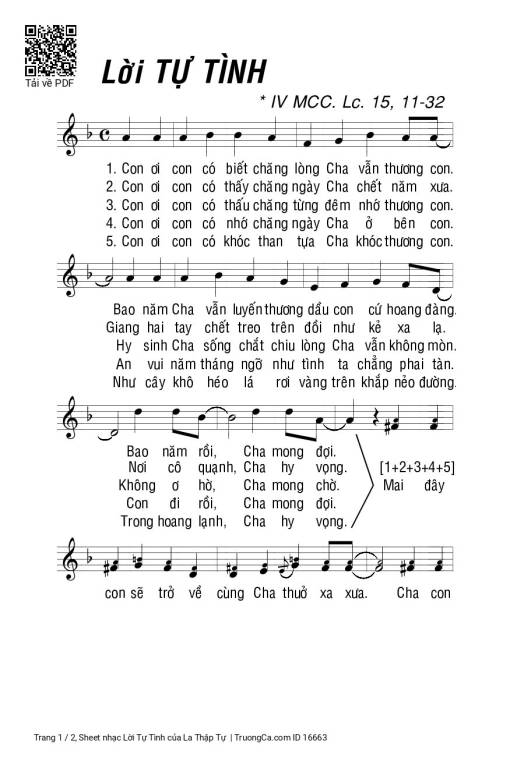 Sheet PDF of Lời Tự Tình