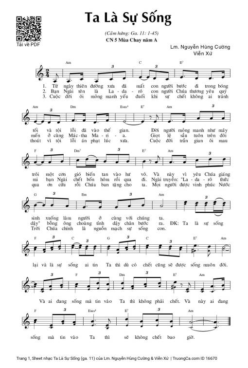 Sheet PDF of Ta Là Sự Sống (ga. 11)