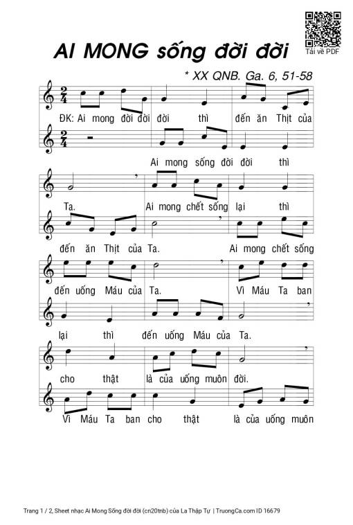 Sheet PDF of Ai Mong Sống đời đời (cn20tnb)