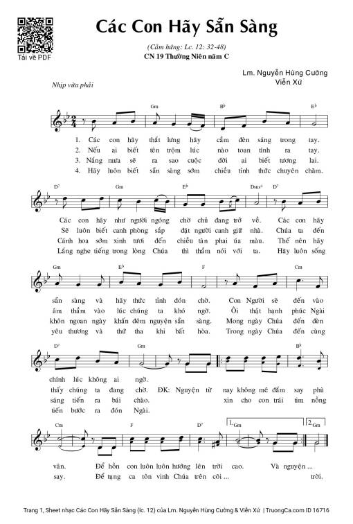 Sheet PDF of Các Con Hãy Sẵn Sàng (lc. 12)