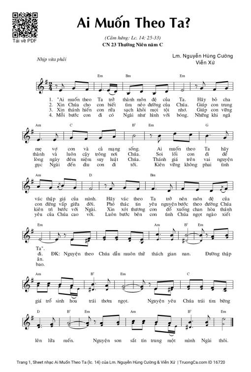 Sheet PDF of Ai Muốn Theo Ta (lc. 14)