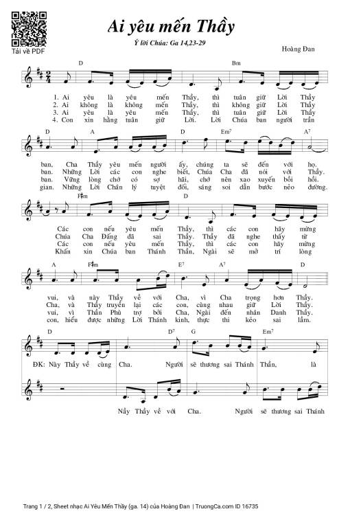 Sheet PDF of Ai Yêu Mến Thầy (ga. 14)