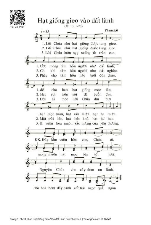 Sheet PDF of Hạt Giống Gieo Vào đất Lành