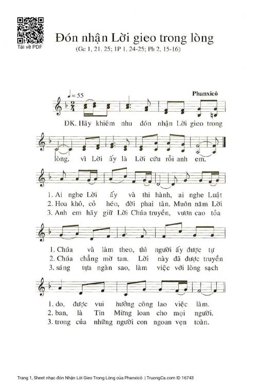 Sheet PDF of đón Nhận Lời Gieo Trong Lòng