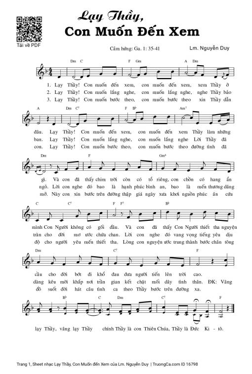 Sheet PDF of Lạy Thầy, Con Muốn đến Xem
