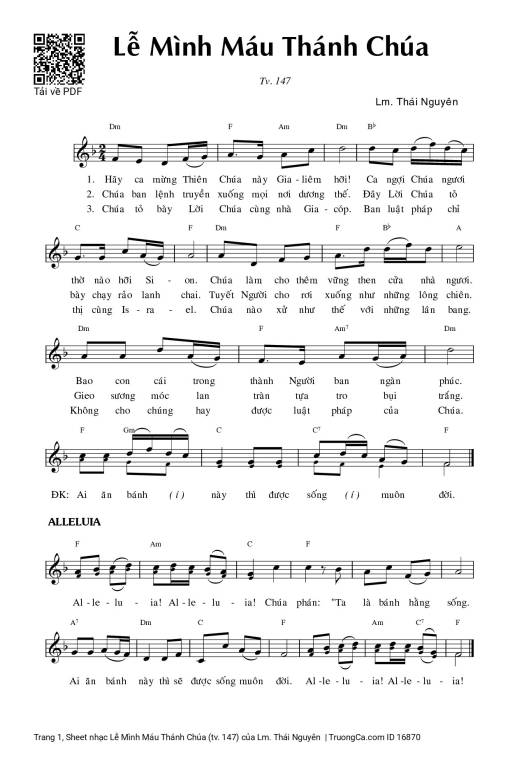 Sheet PDF of Lễ Mình Máu Thánh Chúa (tv. 147)