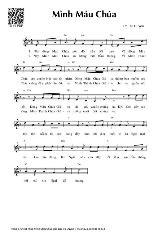 Sheet PDF of Mình Máu Chúa