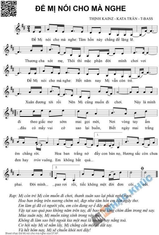 Sheet PDF of Để Mị nói cho mà nghe
