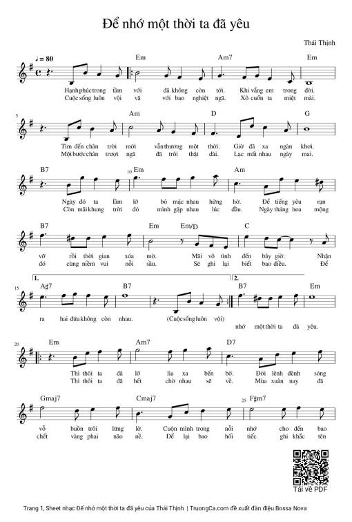 Sheet PDF of Để nhớ một thời ta đã yêu