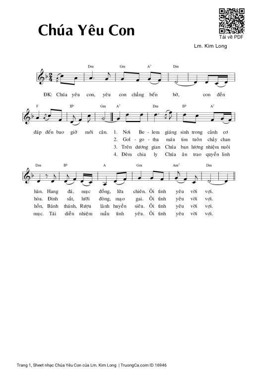 Sheet PDF of Chúa Yêu Con - Lm. Kim Long
