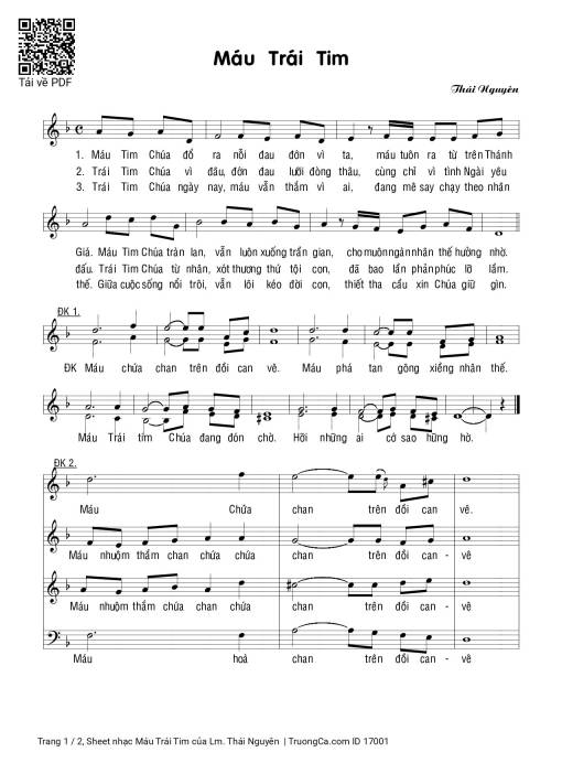 Sheet PDF of Máu Trái Tim - Lm. Thái Nguyên