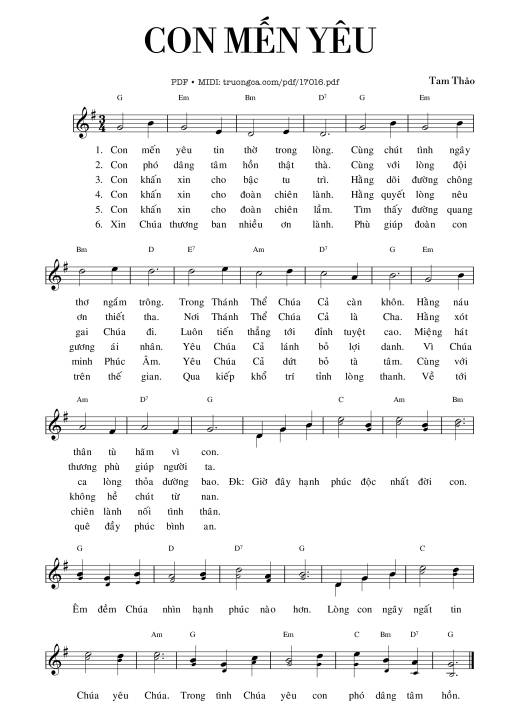 Sheet PDF of Con Mến Yêu - Tam Thảo