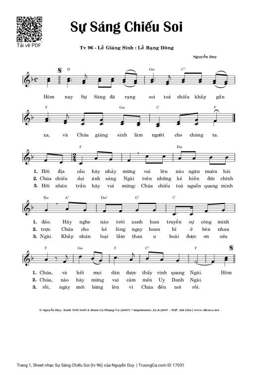 Sheet PDF of Sự Sáng Chiếu Soi (tv 96)