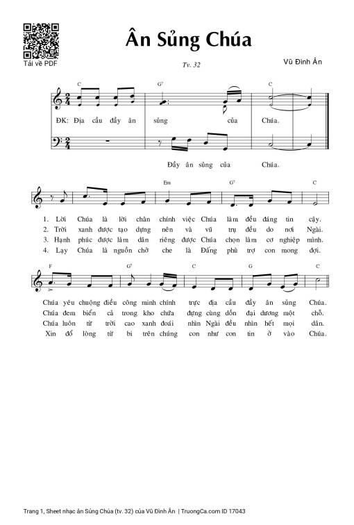 Sheet PDF of ân Sủng Chúa (tv. 32)