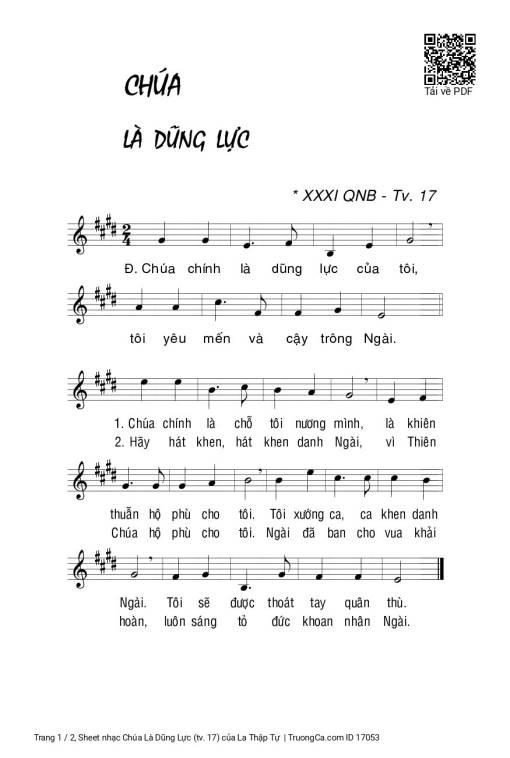 Sheet PDF of Chúa Là Dũng Lực (tv. 17)