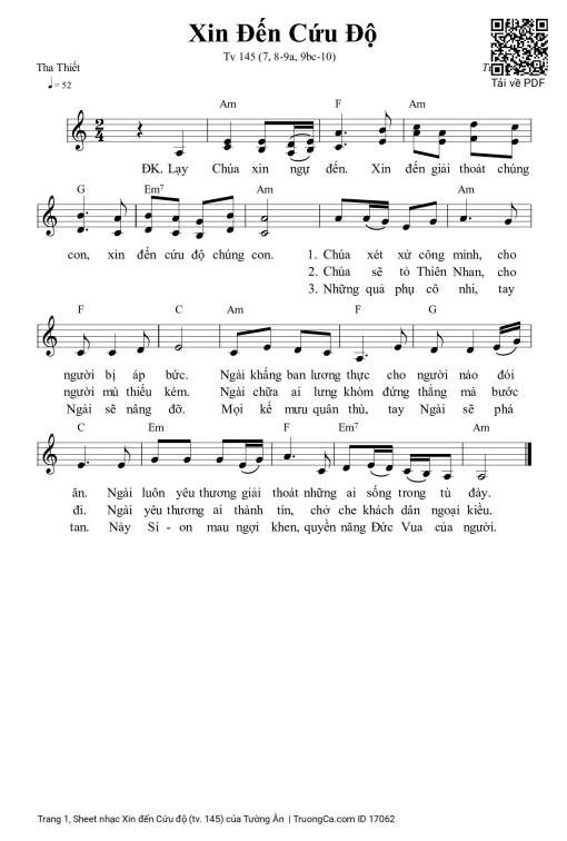 Sheet PDF of Xin đến Cứu độ (tv. 145)
